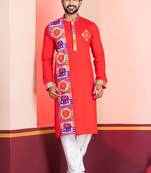 Red Embroidered Faux Rayon navratri special kurta set