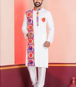 White Embroidered Faux Rayon navratri special kurta set