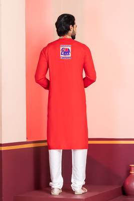 Red Embroidered Faux Rayon navratri special kurta set 4