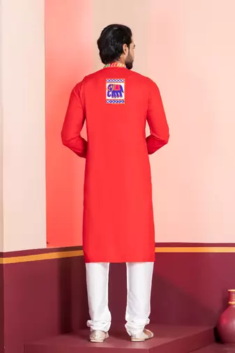 Red Embroidered Faux Rayon navratri special kurta set