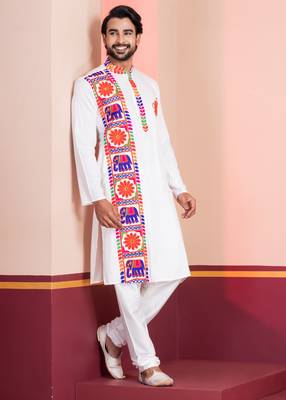 White Embroidered Faux Rayon navratri special kurta set 3