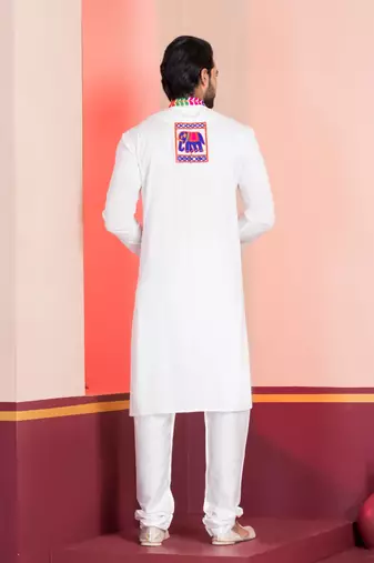White Embroidered Faux Rayon navratri special kurta set