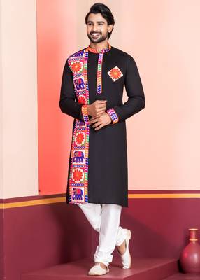 Black Embroidered Faux Rayon navratri special kurta set 1