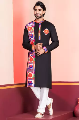 Black Embroidered Faux Rayon navratri special kurta set
