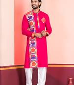 Pink Embroidered Faux Rayon navratri special kurta set