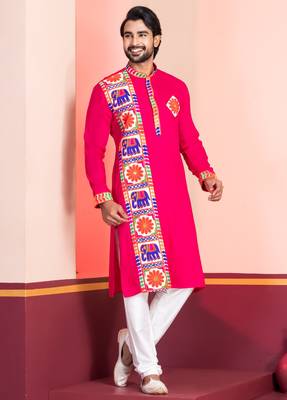 Pink Embroidered Faux Rayon navratri special kurta set 2