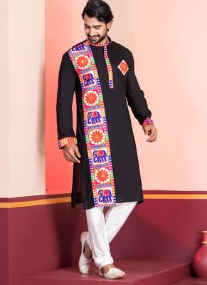 Black Embroidered Faux Rayon navratri special kurta set 2