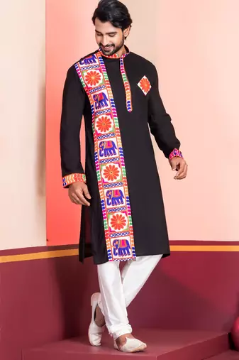Black Embroidered Faux Rayon navratri special kurta set