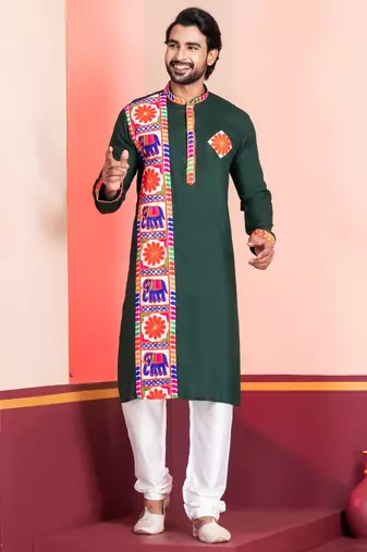 Green Embroidered Faux Rayon navratri special kurta set