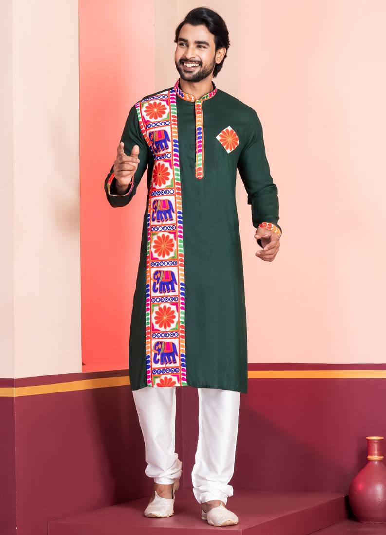 Green Embroidered Faux Rayon navratri special kurta set
