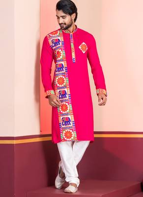 Pink Embroidered Faux Rayon navratri special kurta set 3