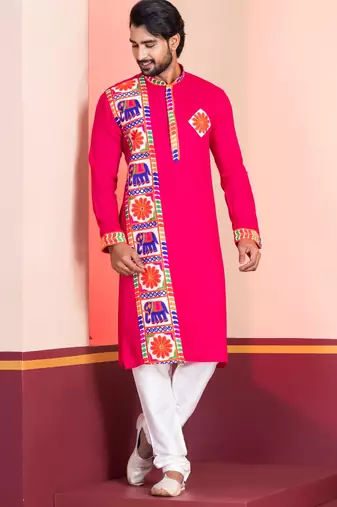 Pink Embroidered Faux Rayon navratri special kurta set