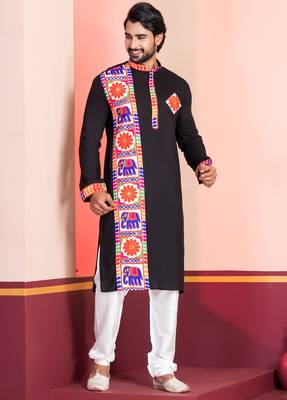 Black Embroidered Faux Rayon navratri special kurta set 3
