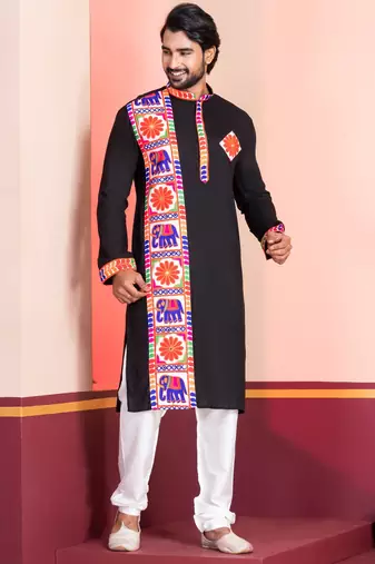 Black Embroidered Faux Rayon navratri special kurta set