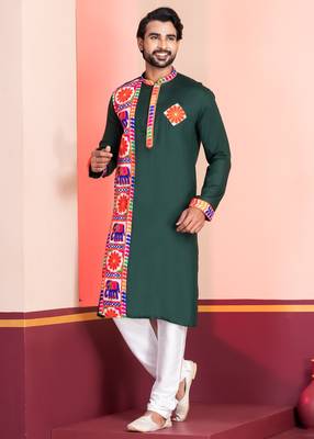 Green Embroidered Faux Rayon navratri special kurta set 2