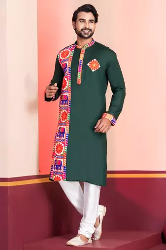 Green Embroidered Faux Rayon navratri special kurta set