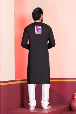 Black Embroidered Faux Rayon navratri special kurta set 4