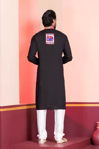 Black Embroidered Faux Rayon navratri special kurta set
