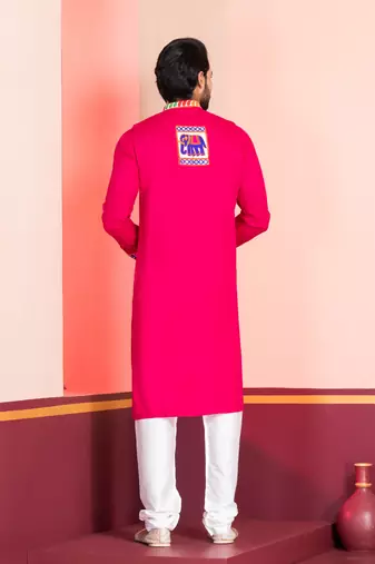 Pink Embroidered Faux Rayon navratri special kurta set