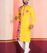 Yellow Embroidered Faux Rayon navratri special kurta set