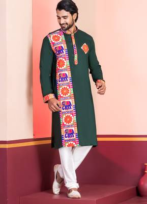 Green Embroidered Faux Rayon navratri special kurta set 3