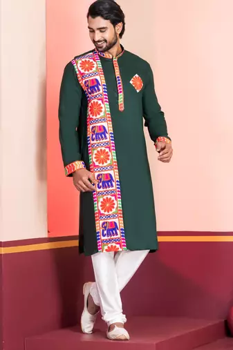 Green Embroidered Faux Rayon navratri special kurta set