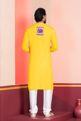 Yellow Embroidered Faux Rayon navratri special kurta set 4