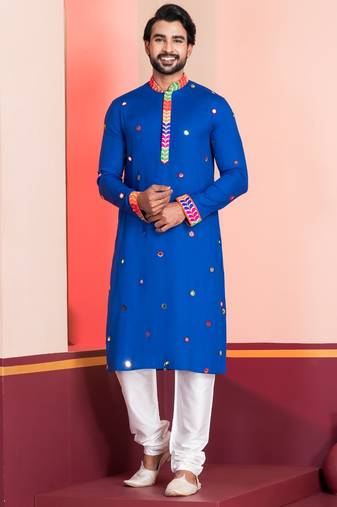 Blue Embroidered Faux Rayon navratri special kurta pyjama