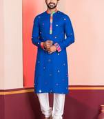 Blue Embroidered Faux Rayon navratri special kurta pyjama