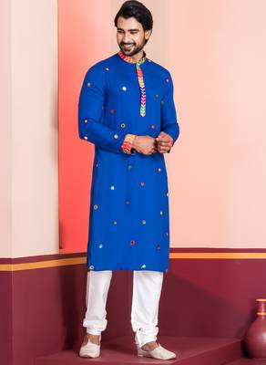 Blue Embroidered Faux Rayon navratri special kurta pyjama 2