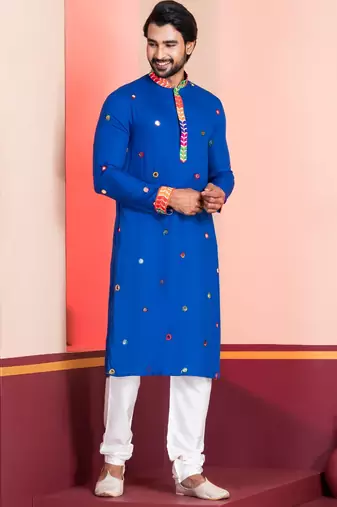 Blue Embroidered Faux Rayon navratri special kurta pyjama