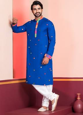 Blue Embroidered Faux Rayon navratri special kurta pyjama 3