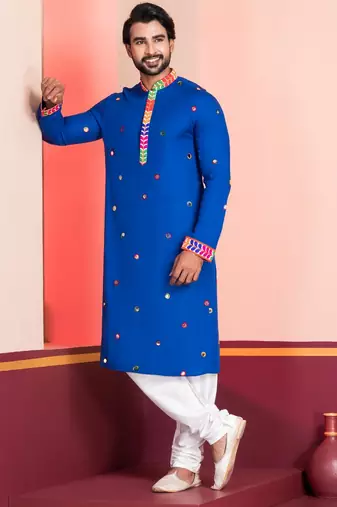 Blue Embroidered Faux Rayon navratri special kurta pyjama