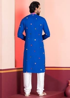 Blue Embroidered Faux Rayon navratri special kurta pyjama 4