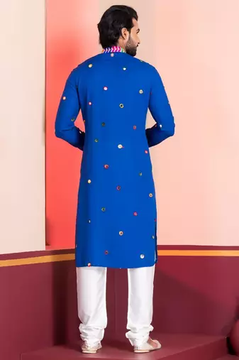 Blue Embroidered Faux Rayon navratri special kurta pyjama