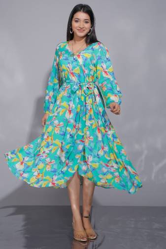 Gary multicolor green printed cotton short dresses