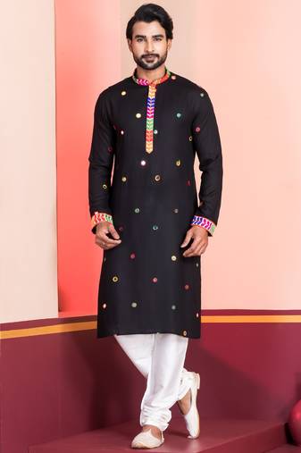 Black Embroidered Faux Rayon navratri special kurta pyjama