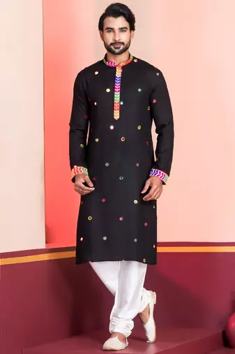 Black Embroidered Faux Rayon navratri special kurta pyjama
