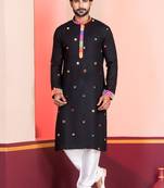 Black Embroidered Faux Rayon navratri special kurta pyjama
