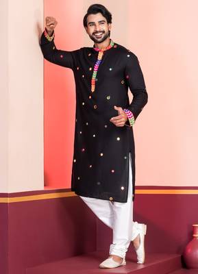Black Embroidered Faux Rayon navratri special kurta pyjama 2