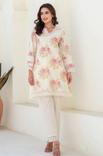 Tiara vanilla white printed cotton co ord sets