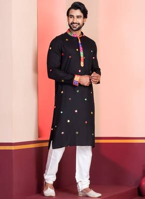Black Embroidered Faux Rayon navratri special kurta pyjama 3
