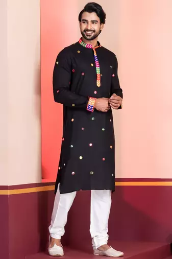 Black Embroidered Faux Rayon navratri special kurta pyjama