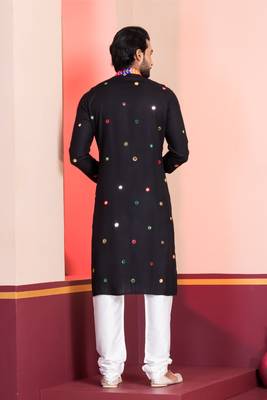 Black Embroidered Faux Rayon navratri special kurta pyjama 4