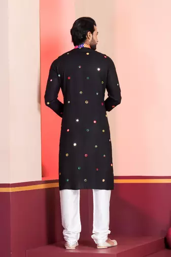 Black Embroidered Faux Rayon navratri special kurta pyjama