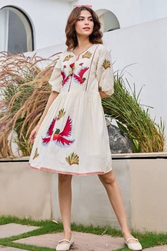 Tiara frost white embroidered cotton short dresses