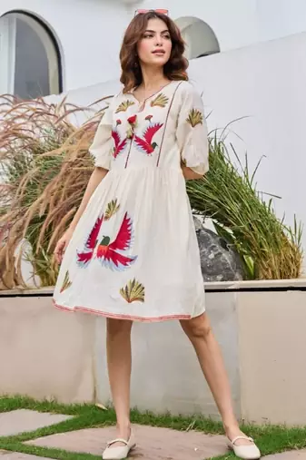 Tiara frost white embroidered cotton short dresses