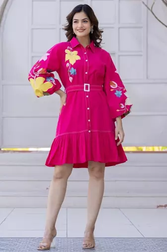 Tiara blossom pink plain cotton short dresses