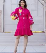 Tiara blossom pink plain cotton short dresses