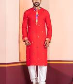 Red Embroidered Faux Rayon navratri special kurta pyjama